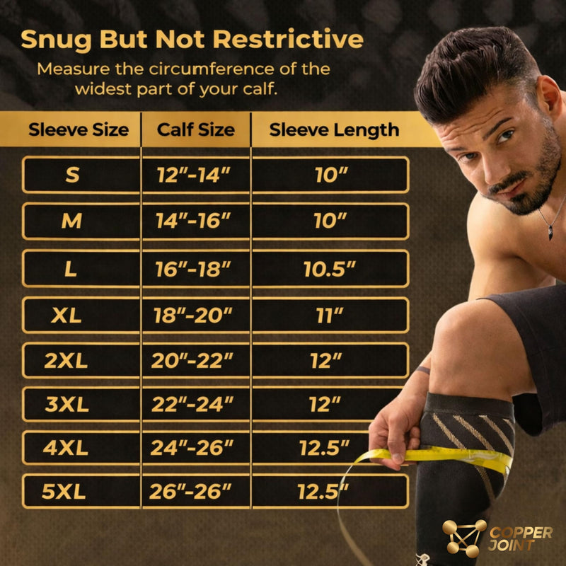 CopperJoint Calf Compression Sleeve for Men & Women, Single Leg Sleeve, Black, Large – Shin Splint Relief, Varicose Vein Support, Leg Cramps & Running Compression - BeesActive Australia