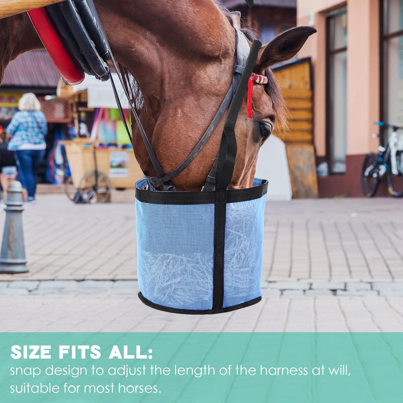 2 Pcs Horse Feed Bag Comfort Breathable Mesh Feed Bucket Heavy Duty Feed Bag with Adjustable Strap and Waterproof Bottom for Horse Feeding Supplies Muzzle Feed Bag, Medium (Blue) Blue - BeesActive Australia