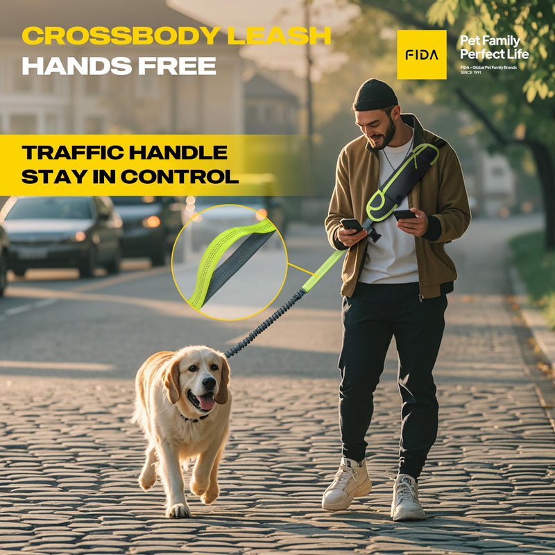 Fida 3-in-1 Hands Free Dog Leash with Zipper Pouch & Bungee, Reflective Crossbody Waist Running Leash for Dogs with Traffic Handle for Safe Walking, Jogging - BeesActive Australia