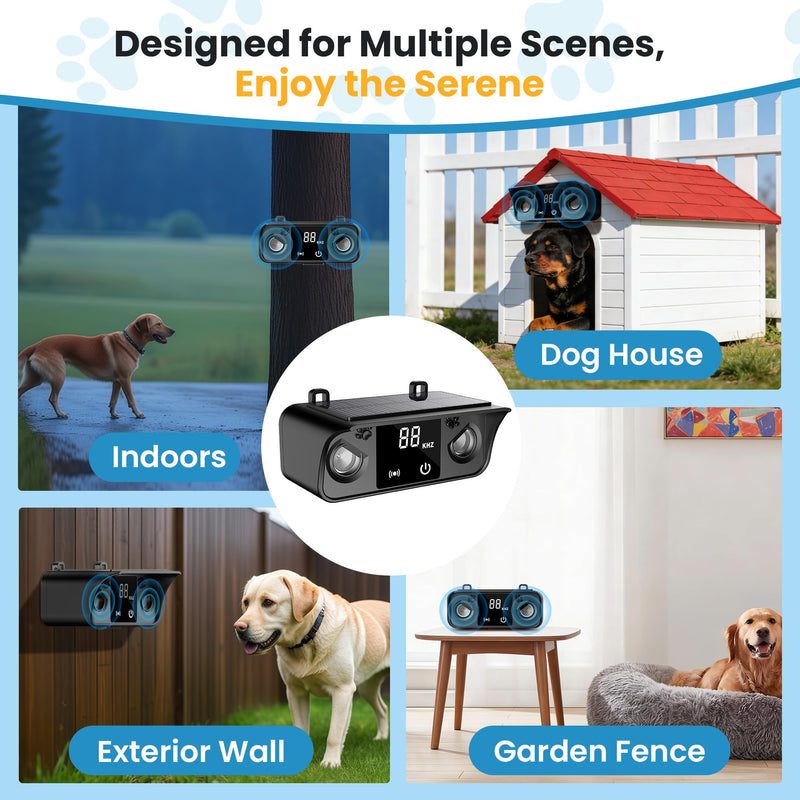 Solar Ultrasonic Dog Bark Deterrent Device, Outdoor Waterproof Anti Barking Device for Dogs with 50ft Range, Sonic Bark Deterrent for Small Medium Large Dogs for Indoor and Outside Use Black