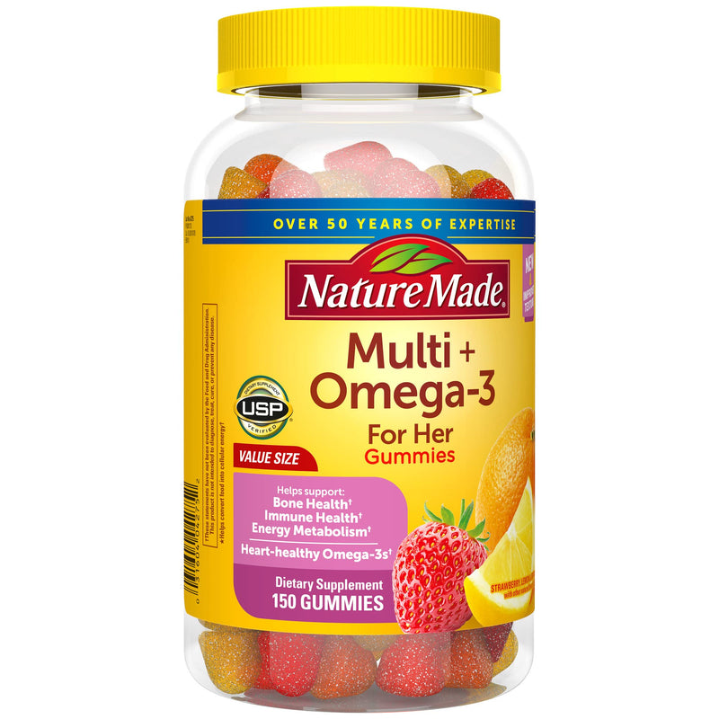 Nature Made Womens Gummy Multivitamins with Omega-3, Multivitamin for Women for Daily Nutritional Support, 150 Gummies, 75 Day Supply Strawberry Lemon & Orange 150 Count (Pack of 1)