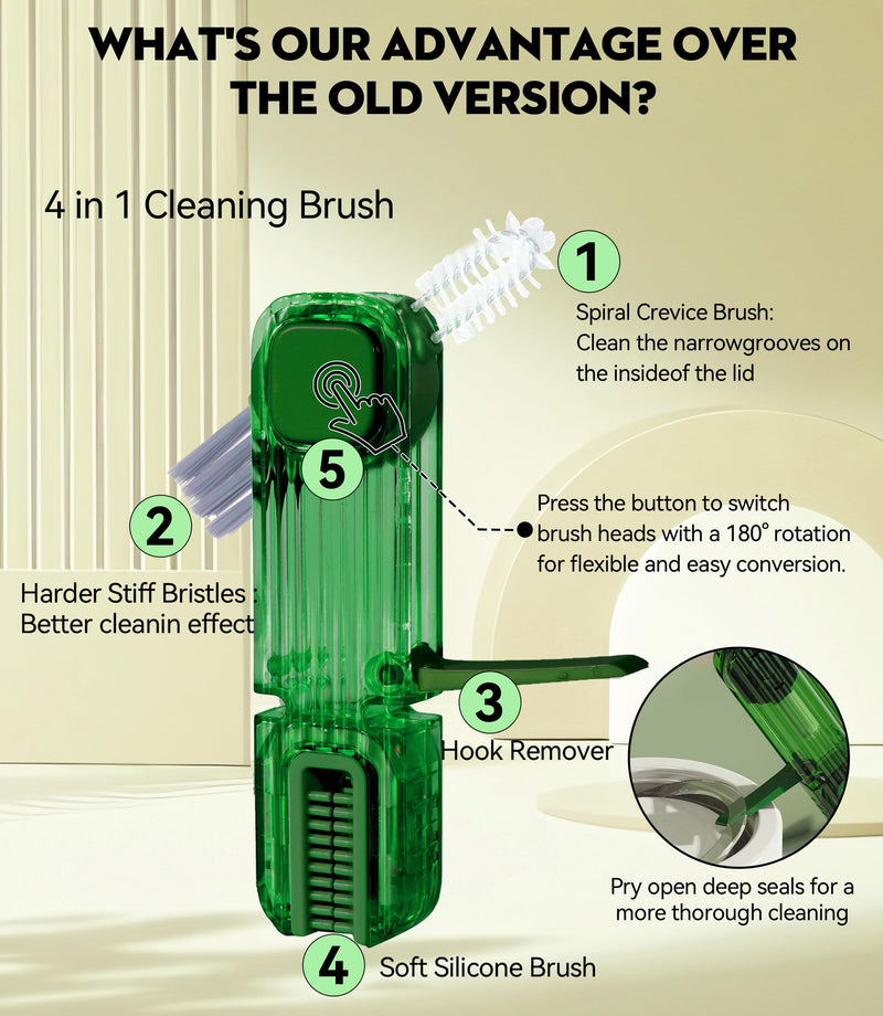 4 in 1 Cup Lid Gap Cleaning Brush - 2025 Multifunctional Insulation Bottle Cleaning Tools, Mutipurpose Tiny Silicone Cup Holder Cleaner, Home Kitchen Cleaning Tools 1Pc Green - BeesActive Australia