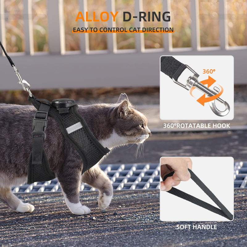 AirTag Cat Harness and Leash for Walking, Integrated Cat Vest with 100% Waterproof Air Tag Holder, Escape Proof Reflective Adjustable Vest Harnesses with Apple Air Tag Case for Cats, Kittens, Puppies Small Black - BeesActive Australia