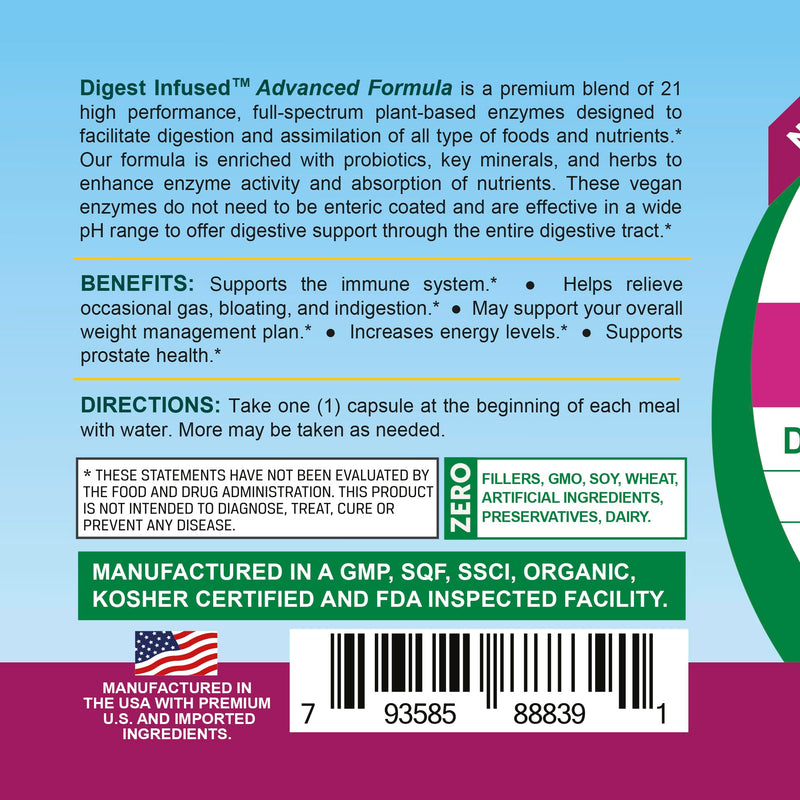 Life Infused Digestive Enzymes with Probiotics – 21 Plant-Based Enzymes with Bromelain, Papain, Amylase & Protease – Digestive Support for Gas & Bloating – 72 Trace Minerals & Herbs – Vegan – Capsules
