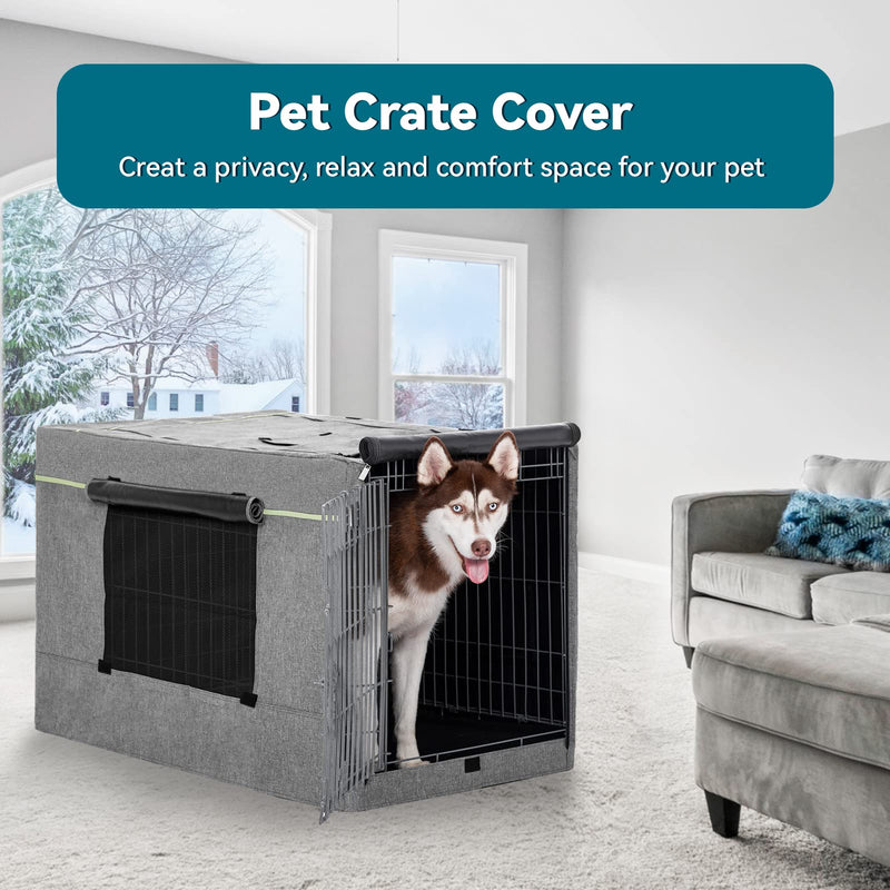 PETSFIT Dog Kennel Cover,36 Inch Crate Cover for Wire Dog Crate， Double Doors, Mesh Window, Flap On The Top and Back is Detachable, Dog Crate Cover Grey 36.5"L x 23.5"W x 25.0"H - BeesActive Australia