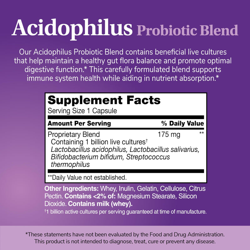 21st Century Acidophilus Probiotic Blend Capsules, 100 Count | Daily Probiotic with Lactobacillus Acidophilus & Inulin Prebiotic, Digestive & Immune Health Support, Everyday Gut Balance 1