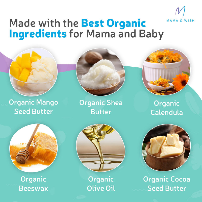 Mama & Wish Organic Nipple Cream - Breastfeeding Balm | Lanolin-free, Postpartum Essentials Safe for Nursing, Non-GMO (2 oz) Nipple Cream 1-Pack - BeesActive Australia