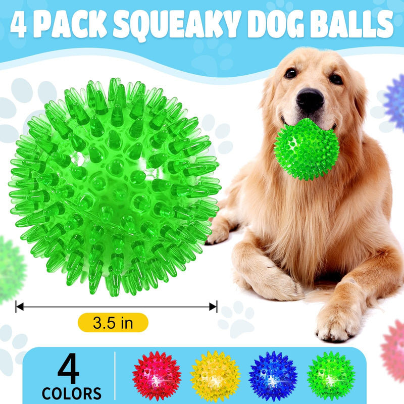 Light Up Squeaky Dog Balls: Led Dog Balls for Aggressive Chewers Large Chew Toys for Teething - Spikey Dog Balls for Small, Medium, Large Dogs - BeesActive Australia