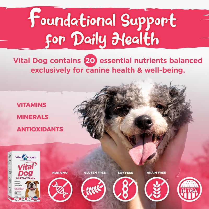 Vital Planet - Vital Dog Multi Vitamin Chewable Tablet Supplement for Everyday Health with Vitamins, Minerals and Antioxidants for Dogs - 30 Beef Flavored Chewable Tablets - PawsPlanet Australia