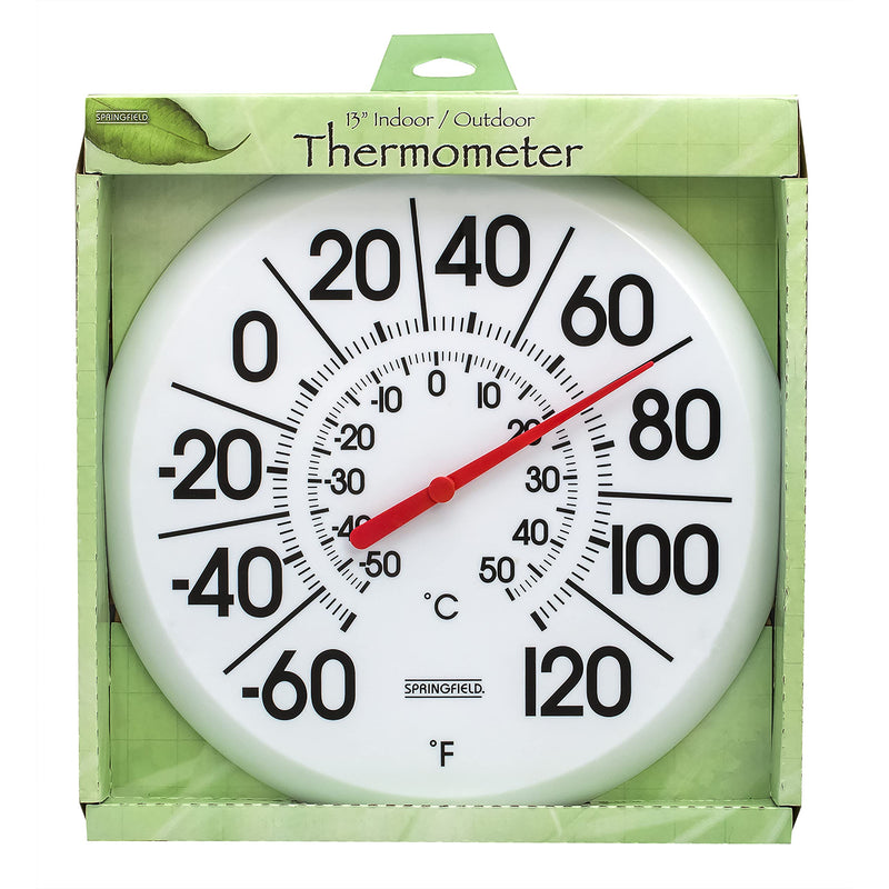 Springfield Indoor Outdoor Big and Bold Thermometer with Mounting Bracket, Easy to Read Numbers for Patio, Pool, and Indoor Areas, 13.25-Inch, White