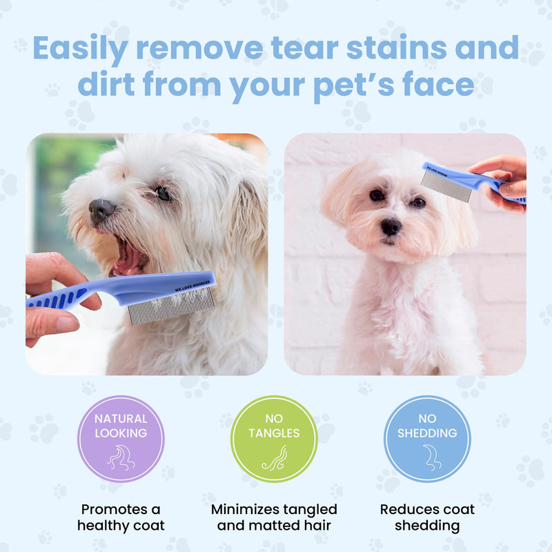 Dog Face Comb, Flea Comb for Dogs, Fine Tooth Tear Stain Remover, Removes Crust, Mucus, and Stains, Face Brush for Poodles & Other Breeds, Grooming Comb for Pets, Large + Small [We Love Doodles] - BeesActive Australia
