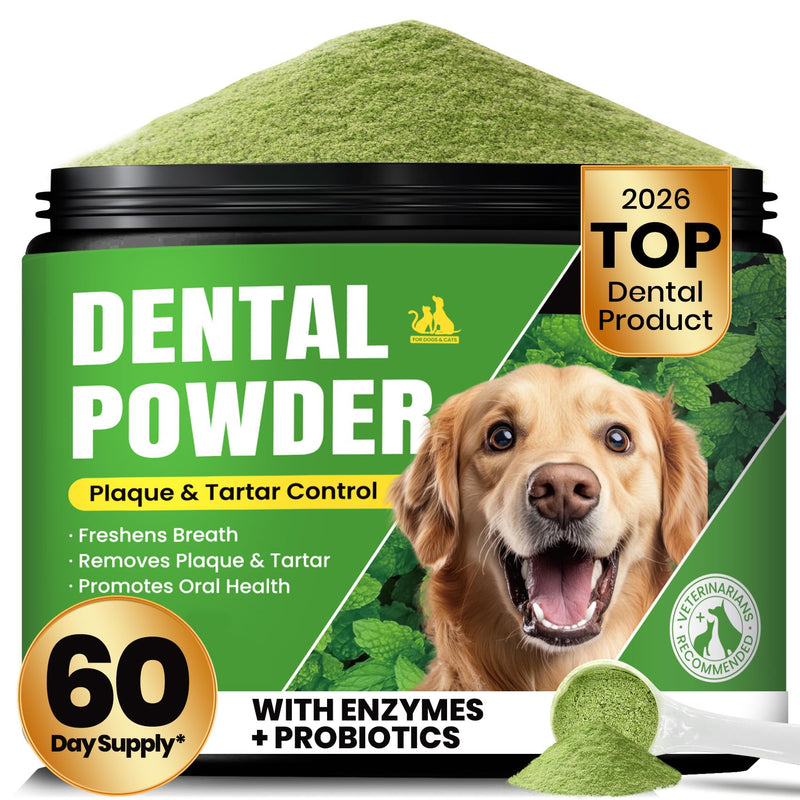 Dog Teeth Cleaning Powder, Dog Dental Powder and Cats Breath Freshener, Plaque Off Pet Tooth Cleaning lab co, Bad Breath & Tartar Remover for Dogs, Dog Teeth Cleaning with Enzymes- 60-Day Supply -Mint 5.29 Ounce (Pack of 1)