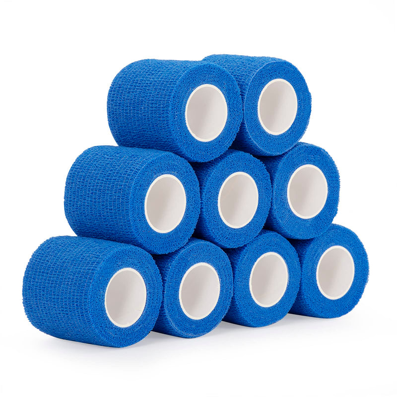 9 Roll Self-Adhesive Bandage 5cm x 4.5m Adhesive Bandage Self-Adhesive Bandage Pet Vet Wrap for Cat, Dog, Horse Cohesive Bandage Elastic Bandage for Wrists Cohesive Plaster Bandage (Blue) Blue