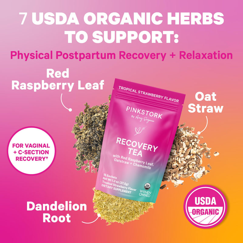 Pink Stork Postpartum Essentials Kit for New Moms - Mood Support | Hormone Balance & Recovery, Postnatal Vitamins with Ashwagandha, Herbal Teas for Stress, Energy & Sleep, Vegan
