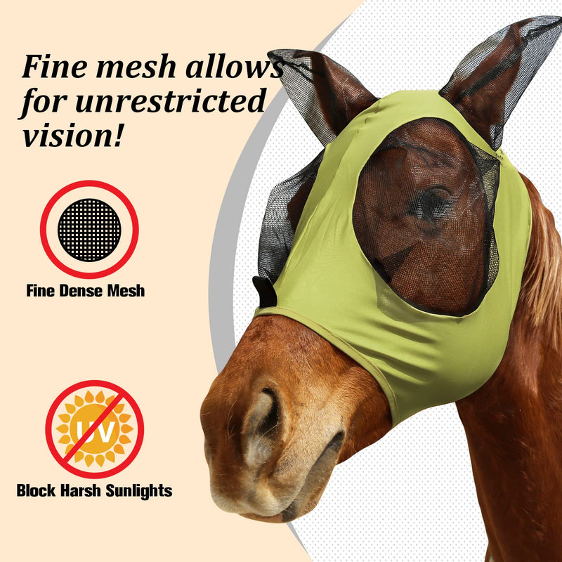 Ultra Lightweight UV-proof Full Visibility Stretchy Horse Fly Mask Light Olive (L; Full Size) Full (Large) - BeesActive Australia