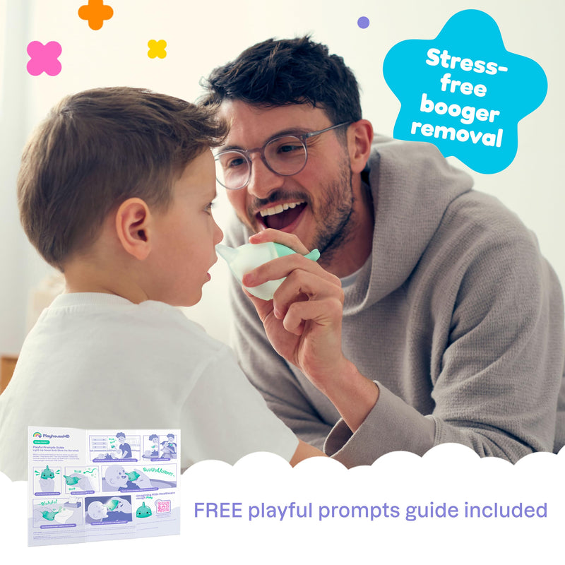 Playhouse MD Booger Buddy Nasal Aspirator Bulb, Narwhal - with LED Light for Babies & Toddlers – BPA-Free Snot Remover for Infant Stuffy Nose and Congestion Relief – Easy to Clean Design