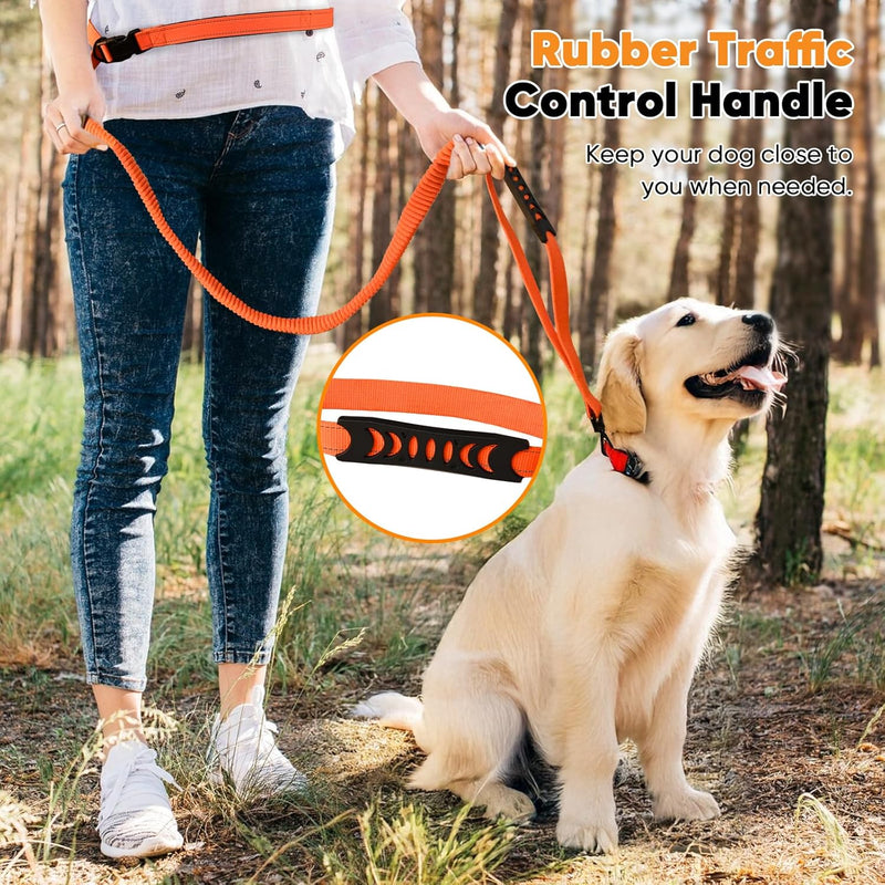 Petbobi Hands Free Dog Leash - Durable Bungee Leash with Padded Handles, Adjustable Waist Belt with Reflective Stitches for Running Walking Jogging Hiking, Fit for Small Medium Dogs, Orange, 5.5'-7' - BeesActive Australia