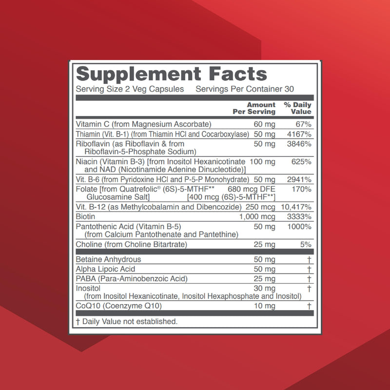 PROTOCOL FOR LIFE BALANCE B Complex Neuro Factors, with CoQ10, 60 Veg Caps | Contains Vitamin C, and with Alpha-Lipoic Acid, CoQ10, and More