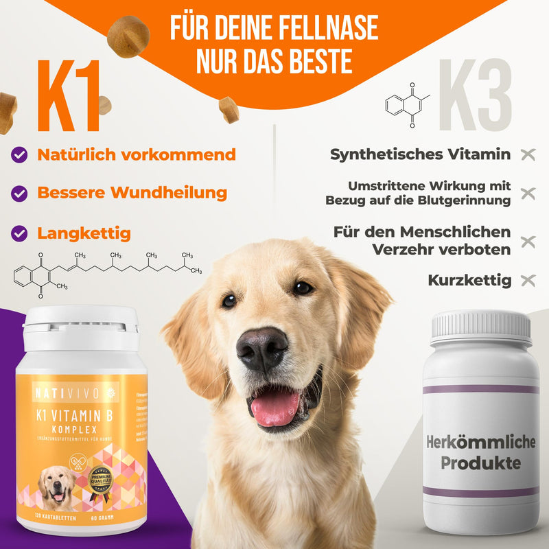 NatiVivo® Premium Dog K1 Vitamin B Complex high dosage including B12 and folic acid. Strong nerves through everyday life! Tablets Made in Germany! Dog - BeesActive Australia