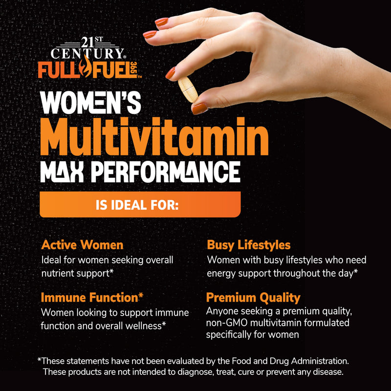 21st Century Full Fuel 365 Active Women's Multivitamin, 120 Tablets, Daily Vitamins and Minerals for Energy, Muscle Support, Immune Health, Gluten Free