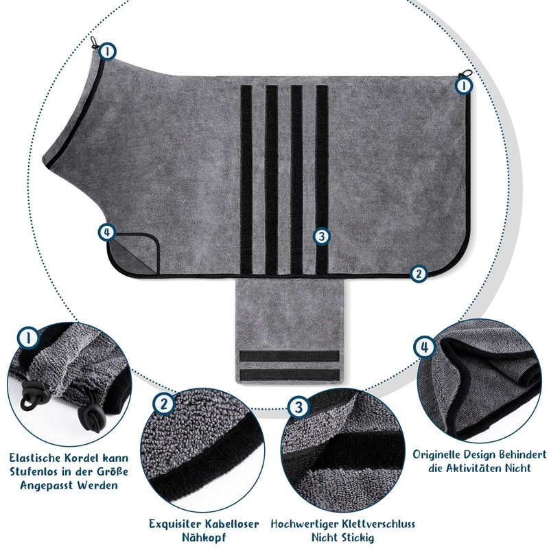 BASVII dog bathrobe made of microfiber, dog bathrobe, extra absorbent and quick-drying with Velcro fastener and adjustable shrink strap, for large, medium and small dogs, XL, grey, XL - BeesActive Australia
