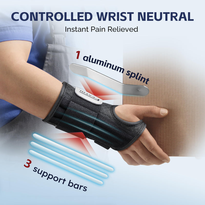 FEATOL 2 Pack Carpal Tunnel Wrist Brace For Work With Wrist Splint, 6.5'' Wrist Brace Night Support For Women Men, Pain Relief For Tendonitis, Arthritis, Pregnancy, Typing, Right and Left Hand, Medium 2 Pack (R and L)-Black.