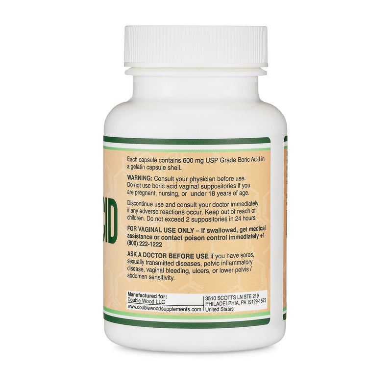 Boric Acid Suppositories (600mg Vaginal Suppository, 60 Count) Supports Vaginal pH Balance, Odor Control (USP Medical Grade Fine Powder, Easy Dissolve, Third Party Tested) by Double Wood - BeesActive Australia