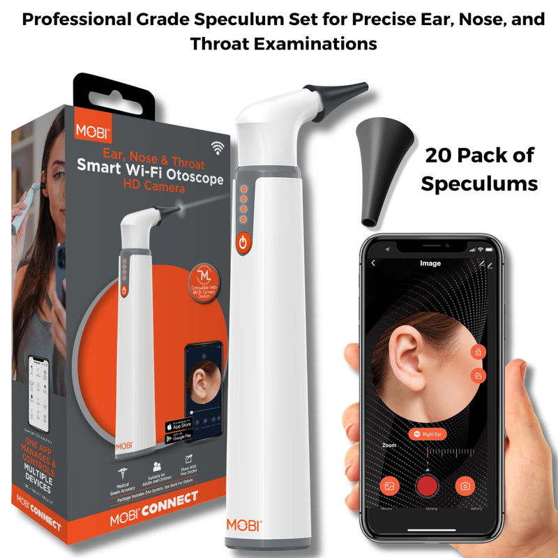 20-Piece Speculum Set for Use with MOBI Smart Bluetooth Otoscope - Professional Grade Accessories for Ear, Nose, and Throat Examination, Black - BeesActive Australia