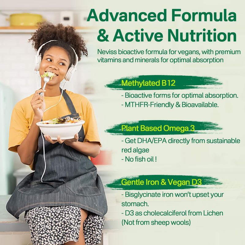 2Pack Vegan Multivitamin Gummies, Adult Vegans & Vegetarians Daily Vitamins | with Methyl B12, D3 K2, Plant Based Omega 3 (DHA+EPA), Iron, Choline, Zinc, Women Men Whole Food Vitamins Gummies, Sugar Free 60 Count (Pack of 2)