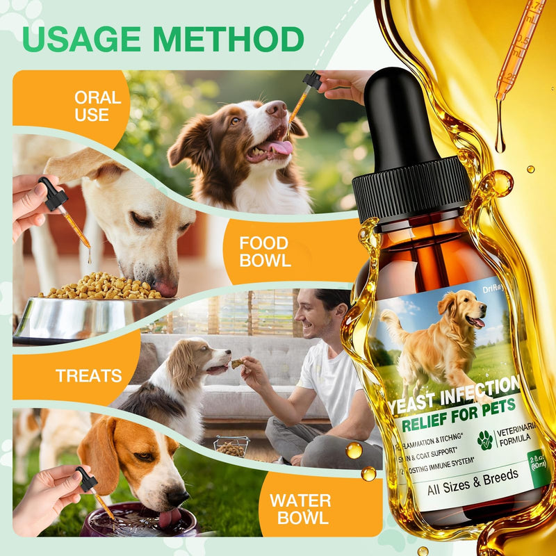 Yeast Infection Treatment for Dogs, Natural Dog Yeast Infection Treatment, Ear & Skin Itch Relief, Reduces Inflammation & Irritation, Herbal Dog Supplement Drops with Probiotics & Multivitamins, 2 FL 1 PACK