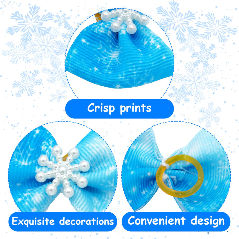 20Pcs/10Pairs Dog Hair Bows Winter with Rubber Band Snow Pattern for Cat Rabbit Puppy Poodle Top Knot Elastic Hair Bowknot Grooming Accessories Attachment - BeesActive Australia