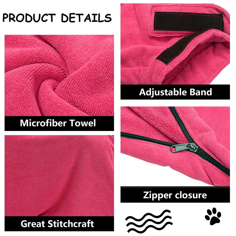 Pethiy - Premium dog bathrobe made of microfiber, dog drying bag, dog bath towel with zipper, super absorbent soft dog towel suitable for bathing and swimming-red-S S red - BeesActive Australia