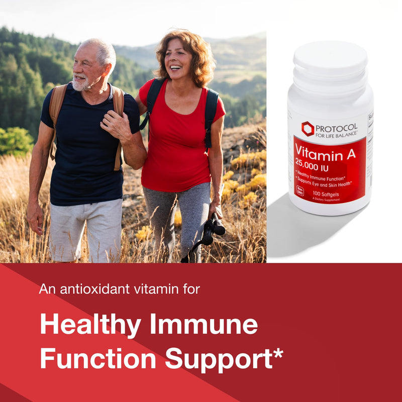 PROTOCOL FOR LIFE BALANCE Vitamin A 25,000 IU - Eye, Retina, and Immune Health - 100 Softgels (Pack of 2) 100 Count (Pack of 2)