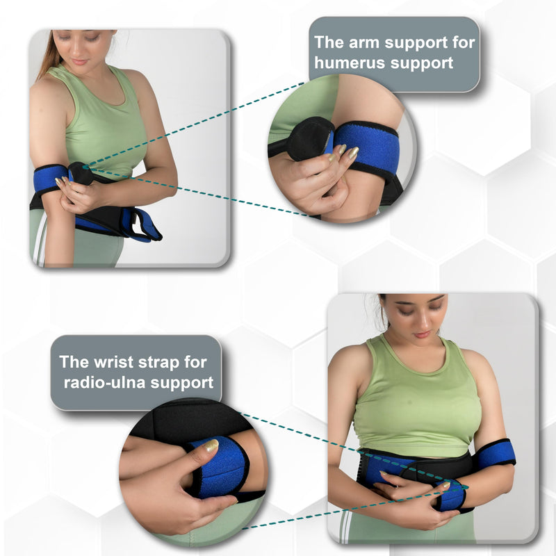 Wonder Care Left Right Shoulder Immobilizer Arm Sling Elastic Brace for Clavicle Collar Bone Dislocation Subluxation Shoulder stabilizer Compression Brace After Rotator Cuff Surgery Blue Special (42-54")