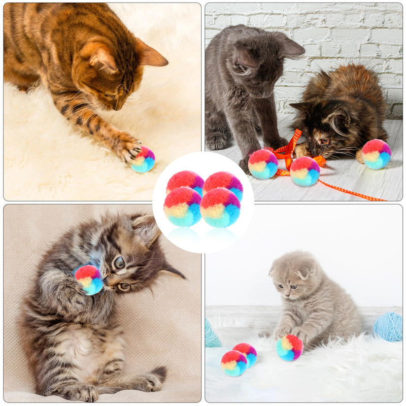 KALIONE 30 Pcs Soft Plush Cat Ball 1.2-inch Rainbow Cat Toy Balls Fuzzy Kitty Balls Kitten Puff Balls Colorful Cat Pom Pom Balls for Cat Kitten Pet Playing Exercising - BeesActive Australia
