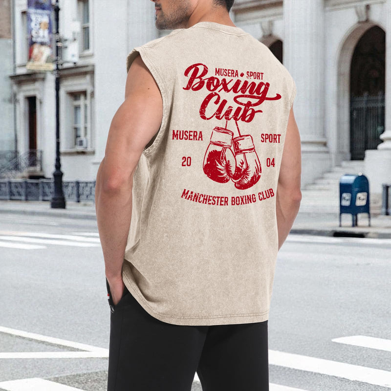 Tank Tops Men Boxing Club Graphic Tank Tops Vintage Sleeveless Cut Off Muscle Shirts Gym Workout Tanks Acid Wash Tee Apricot Small - BeesActive Australia