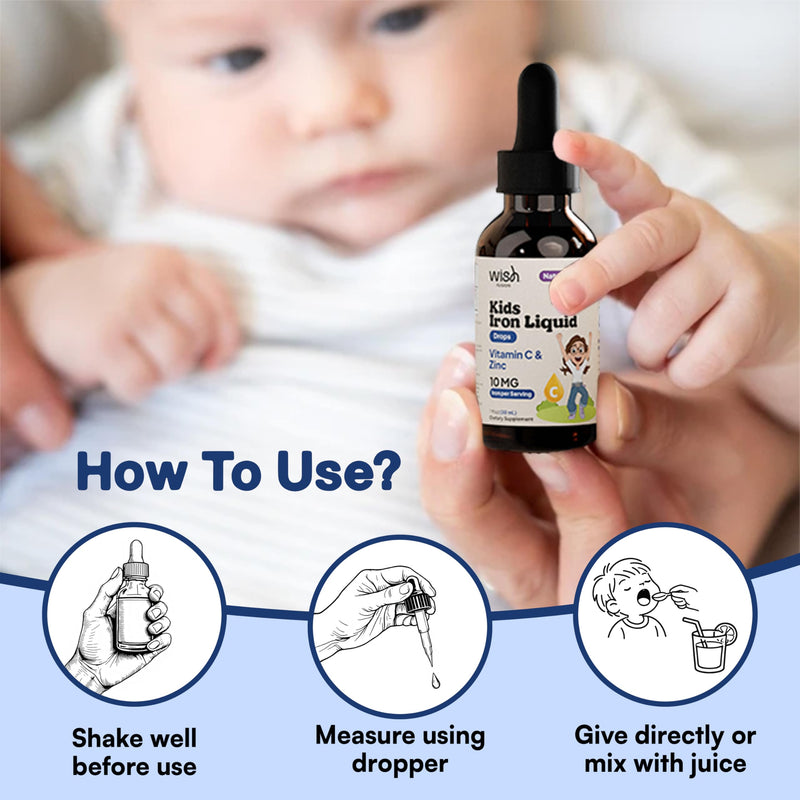 Kids Liquid Iron Drops for Healthy Iron Levels, Liquid Iron Supplements for Kids with Vitamin C & Zinc, Baby & Toddler Iron Supplement, Easy Absorption Daily Use, 2 × 30ml Bottles