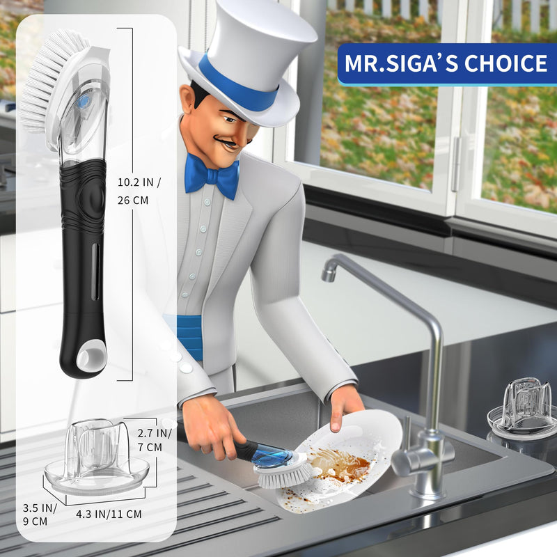 MR.SIGA Soap Dispensing Dish Brush Storage Set, Kitchen Brush with Holder for Pot Pan Sink Cleaning Black - BeesActive Australia