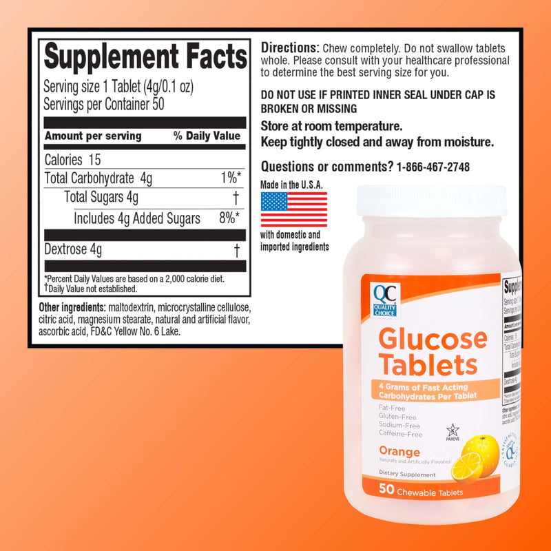 Quality Choice Fast Acting Glucose Tablets Orange Flavor 50 Tablets… 50 Count (Pack of 1)
