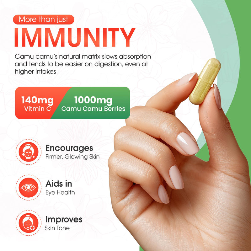 MNO Natural Vitamin C Capsules from Organic Camu Camu Fruit | Whole Food Vitamin C, 120 Vegan Capsules, Non-GMO, Immune Support, No Synthetic Ascorbic Acid Capsule