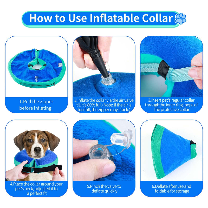 FWLWTWSS Inflatable Neck Brace Dog & Neck Brace Cat, Protective Dog Collar with Adjustable Velcro Fastener, Dog Collar Leak Protection for Recovery After Surgery or Wounds for Dogs (Blue L) Blue [Neck: 30.5 cm - 45.7 cm] L - BeesActive Australia