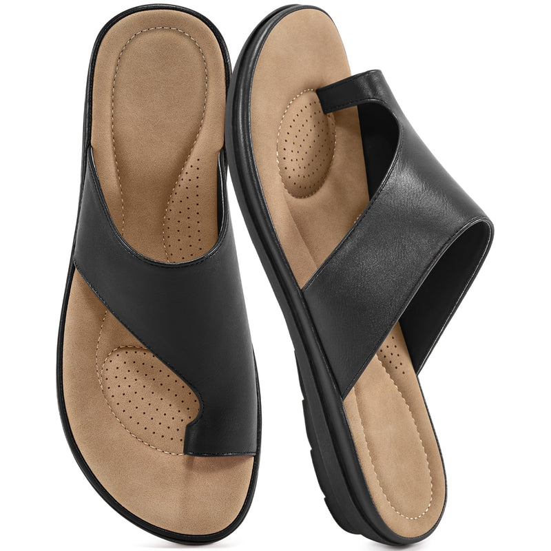 Reimferce Summer Flat Sandals for Women: Comfortable Walking Dressy Slides for 2026 - Ladies Orthopedic Casual Shoes Indoor Outdoor Black 10