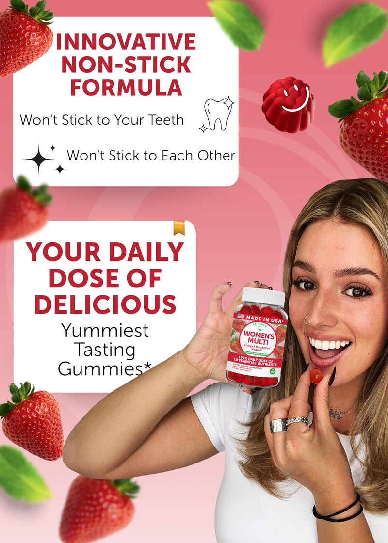 Lunakai USA Made Womens Multivitamin Gummies - Delicious Daily Dose with 16 Multi Vitamins for Women - Energy & Immune Support, Non-GMO, 60 Ct 60 Count (Pack of 1) Strawberry Multivitamin Gummies