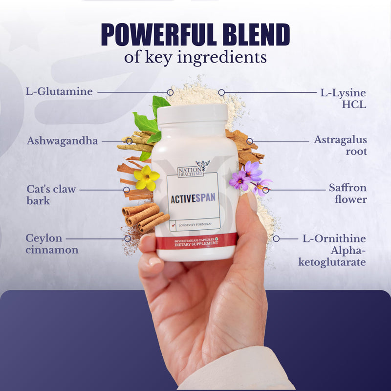 ActiveSpan- Longevity Formula Supplement with Ashwagandha, Cat‚Äôs Claw, Astragalus - Telomere Lengthening Supplements - Stem Cell Regeneration, 60 Capsules - BeesActive Australia