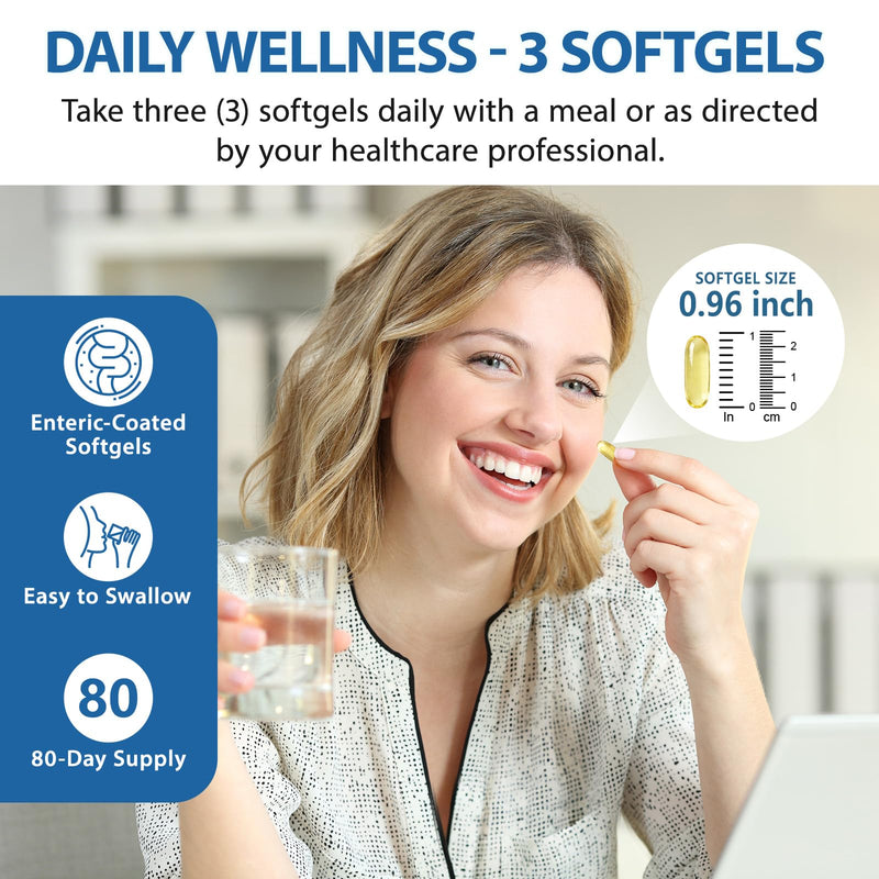 Omega-3 Fish Oil, Lemon Flavor 240 Softgels 4200mg Omega 3 Supplements with 1200mg EPA & 900mg DHA, Wild Caught ﻿