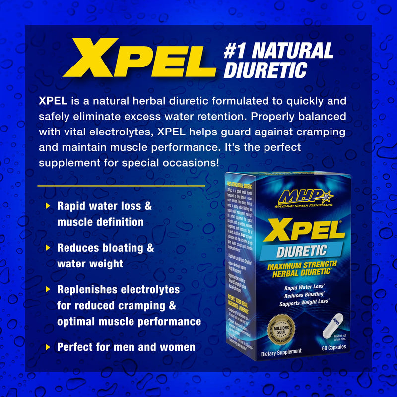 Maximum Human Performance Xpel Maximum Strength Diuretic Water Pills, for Water Retention Relief, Weight Loss Support, with Vitamin B-6 Potassium Dandelion Root, 80 Capsules, (Pack of 2) 80 Count (Pack of 2)