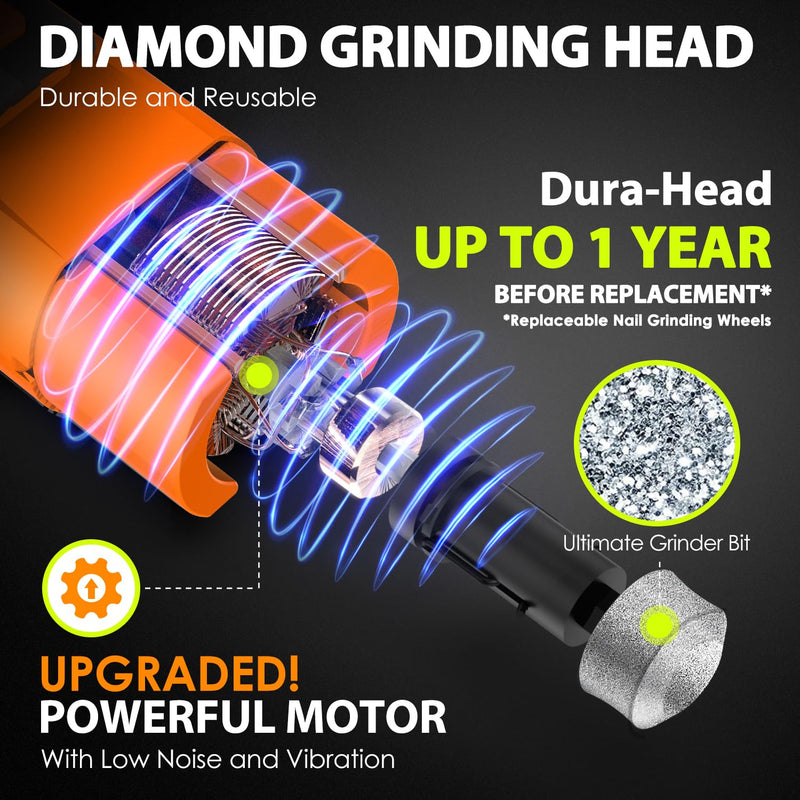 Dog Nail Grinder Upgraded - Professional 3-Speed Super Quiet and Low Vibration Electric Pet Nail Grinder with 4 LED Lights - Painless Paws Grooming & Smoothing for Small to Large Dogs (Orange) Orange
