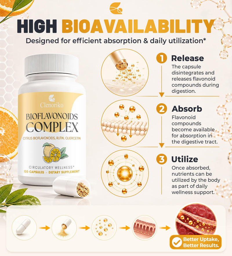 Citrus Bioflavonoids 1000mg with Quercetin & Rutin - Bioflavonoids for Antioxidant & Circulation*, Flavonoids Supplements - Standardized to 50% Hesperidin, 120 Capsules (60-Day Supply) 120 Count (Pack of 1)