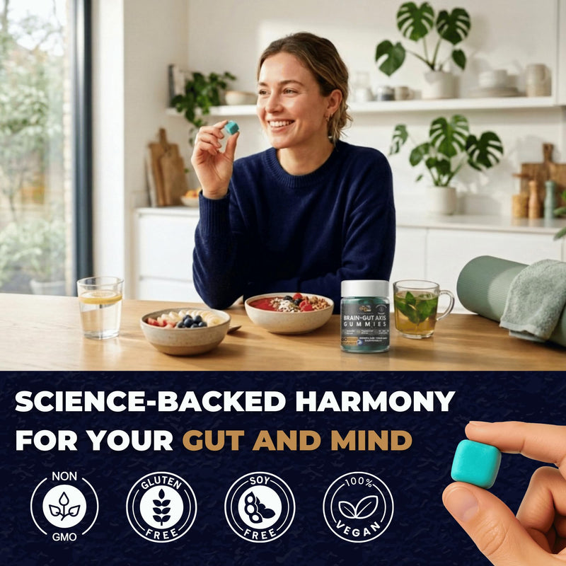 Gut Health & Bloating Relief Gummies – Digestion Support with Prebiotic Fiber, Inulin & Ashwagandha – Stress, Nervous Stomach, Sleep & Calm Support – Gut-Brain Axis Formula with Chamomile & Lemon Balm