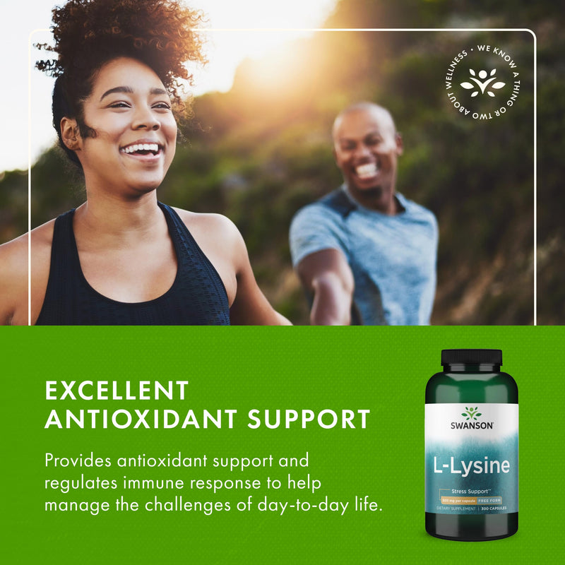 Swanson Free Form L-Lysine - Natural Supplement Promoting Stress Support & Nervous System Health - May Promote Calm Mood & Relaxation - (300 Capsules, 500mg Each) 300 Count (Pack of 1)